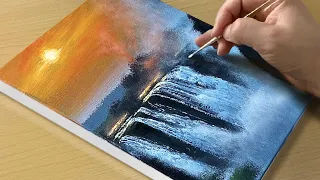 Sunset Waterfall Painting / Acrylic Painting for Beginners / STEP by STEP