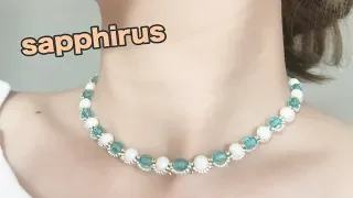 【ハンドメイド】夏色ショートネックレスの作り方✨スワロフスキーとシード(DEMI)ビーズ　How to make a necklace with swarovski. Summer necklace