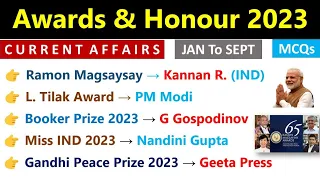 Awards & Honours 2023 Current Affairs | Jan - Sept | Important Awards 2023 Current Affairs |