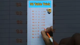 MULTIPLY BY 92 | Easy Trick To Write 92 Table | 92 Table learning trick #maths #short #92_ka_table