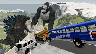 Mobil Melompat Kecepatan Tinggi Vs Godzilla Vs Gorilla Mobil Rusak Hancur Terguling Beamng.Drive#4