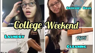 College Weekend in my life: Grocery Haul, cleaning, & laundry