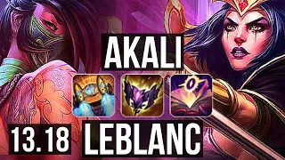 AKALI vs LEBLANC (MID) | 13/0/0, 7 solo kills, Legendary, 500+ games | BR Challenger | 13.18