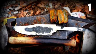 Forging a hidden tang Bowie Knife from Damascus PART 1