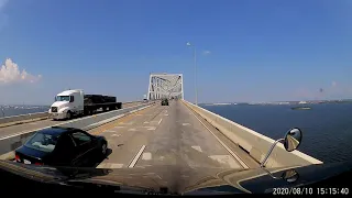 Driving over the Francis Scott Key Bridge on MD I-695 E in Baltimore, MD.