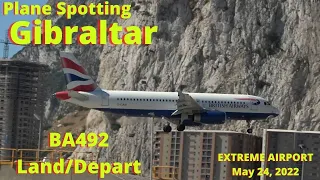 British Airways BA492 Lands and Departs at Gibraltar, Plane Spotting 4K, May 24