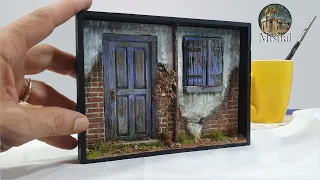 Diorama in 3D frame (ShadowBox) - Make a brick wall with damaged plaster