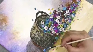 Easy Flower Basket Acrylic Painting for Beginners