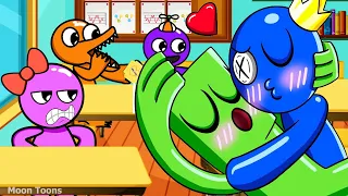 Rainbow Friends Finger Heart At School | Blue x Green Animation