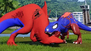 ALL RED SPIDER-MAN DINOSAURS BATTLEGROUND - Jurassic World Superhero Pro Team Fights