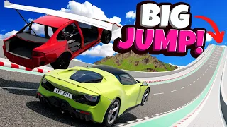 Jumping WEIRD UPGRADED CARS Off a MASSIVE Ramp in BeamNG Drive Mods Multiplayer!