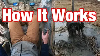 Explaining how the  super stick controls work while clean out a cattle pond for logger wade