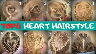 8 EASY HAIRSTYLES FOR LITTLE GIRLS!! | 8 Cute hairstyles with HEART 💕Valentines Day Hairstyles💕