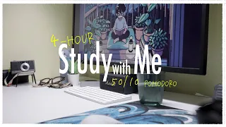 4-Hour Study with Me (Pomodoro 50/10, Ambient, Lofi, Timer)Day43