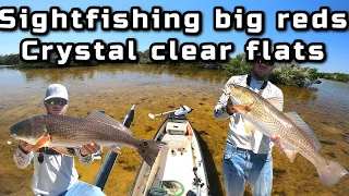 SIGHT FISHING BIG REDFISH in inches of water in Florida's flats(micro skiff)