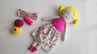 DIY: New Rag Doll Full tutorial With Free Pattern (With Fabric Hair)