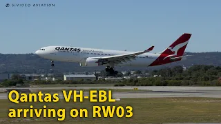 Qantas Airways (VH-EBL) arriving on RW03 at Perth Airport.