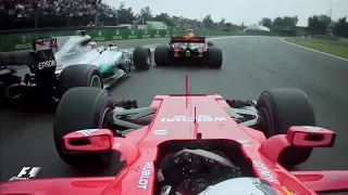 Sebastian Vettel onboard contact with Max Verstappen and Lewis Hamilton Mexican GP 2017