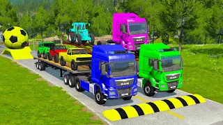 Double Flatbed Trailer Truck vs Speedbumps Train vs Cars Beamng.Drive #12