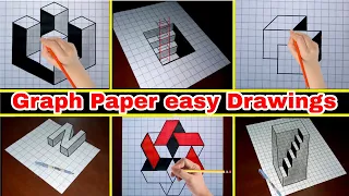 Graph Paper Easy Drawings / 3D Drawing / Optical Illusion Drawings on Graph Paper #graphpaperart