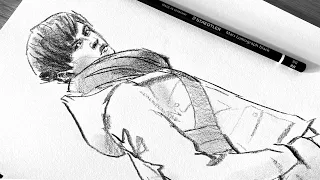 Drawing a person with a quick sketching art style | 13 MIN SKETCH IN TIMELAPSE