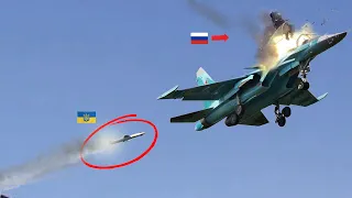 Scary moment! Russian SU-34 pilot dies after ejecting from cockpit to escape Ukrainian missile.
