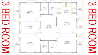 HOUSE PLAN DESIGN | EP 163 | 1300 SQUARE FEET 3 BEDROOMS HOUSE PLAN | LAYOUT PLAN