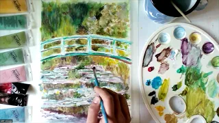 'Bridge over a Pond of Water Lilies' by Claude Monet (1899) copy painting with acrylic paints