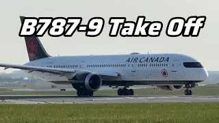 4K Air Canada Boeing 787-9 Dreamliner Plane Take Off from Toronto to Munich. Close Up Plane Spotting