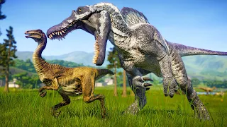 HERBIVORES DINOSAURS vs CARNIVORE DINOSAURS BATTLE ROYALE IN JURASSIC WORLD EVOLUTION