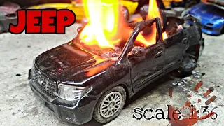 Пожар! Машина горит! Уничтожение машины в масштабе 1:36 JEEP гори гори ясно // Видео про машинки