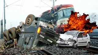 IDIOT TRUCKS, TRUCK VS TRAINS/ TRUCK TRACTOR FAILS, TRAINS CRASHING & DERAILMENT