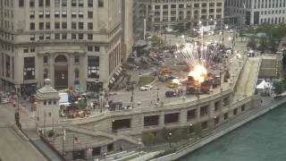 Explosions on Wacker Drive in Chicago for Transformers 3 movie filming on location