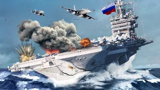 Sea of Fire in the Black Sea! Destruction of an Aircraft Carrier Carrying 55 Russian Fighter Jets