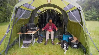 CAMPING in the RAIN - HUGE Air Tent - Dog