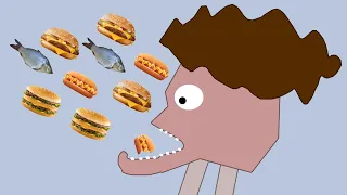Algodoo | Curly Guy Eat Fast Food | カーリーガイはファストフードを食べる
