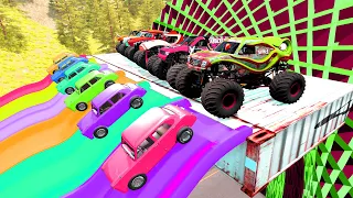 Monster Truck vs Trap Colors High Speed Ramps & Cars vs  Trucks vs Speed Bumps | HT Gameplay Crash