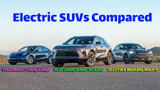 2024 Chevy Blazer RS AWD vs 2023 Ford Mustang Mach-E Tesla Model Y Long Range Electric SUVs Compared