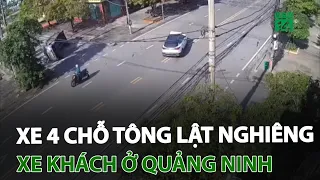 Xe 4 chỗ tông lật nghiêng xe khách ở Quảng Ninh | VTC14