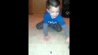 Play doh bowling in the kitchen