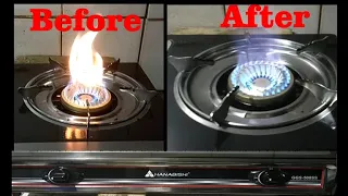 Yellow Flame to Blue Flame. Fixed in two minutes.Brand new gas stove.