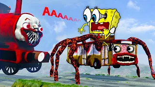 Spongebob in Cars Destruction Test with BUS EATER & HOUSE HEAD | | BeamNG Drive - Woa Doodland