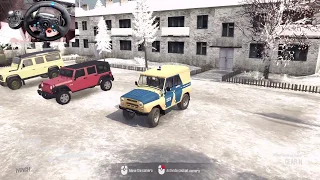 Patroling a Winter Village on a UAZ 469b Police Car | Spintires: Mudrunner | Logitech G29