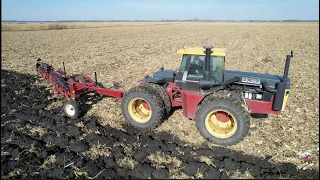 Plowing a harvested corn field with a Versatile 936 tractor and Salford Plow