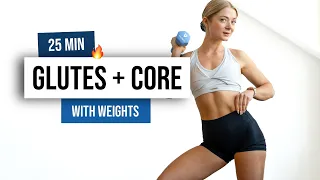 25 MIN GLUTES + TOTAL CORE - With Weights - Home Workout to Grow Your Booty and tone your ABS