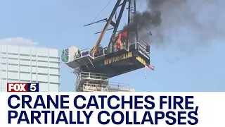 NYC construction crane catches fire, partially collapses