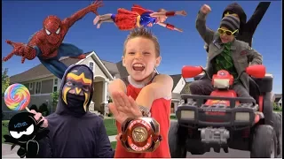 TEAM UP!  Power Ranger, Spiderman, Supergirl battle the Candy Crooks!