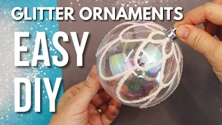 DIY Glitter Ornament Tutorial - How to paint snowy glitter ornaments