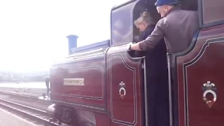 Ffestiniog & Welsh Highland Railway: The No.10 'Merddin Emrys' comes onto Platform at Porthmadog.