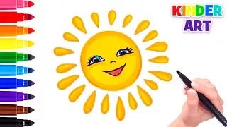 Как нарисовать солнце с улыбкой поэтапно | How to draw a cartoon sun step by step